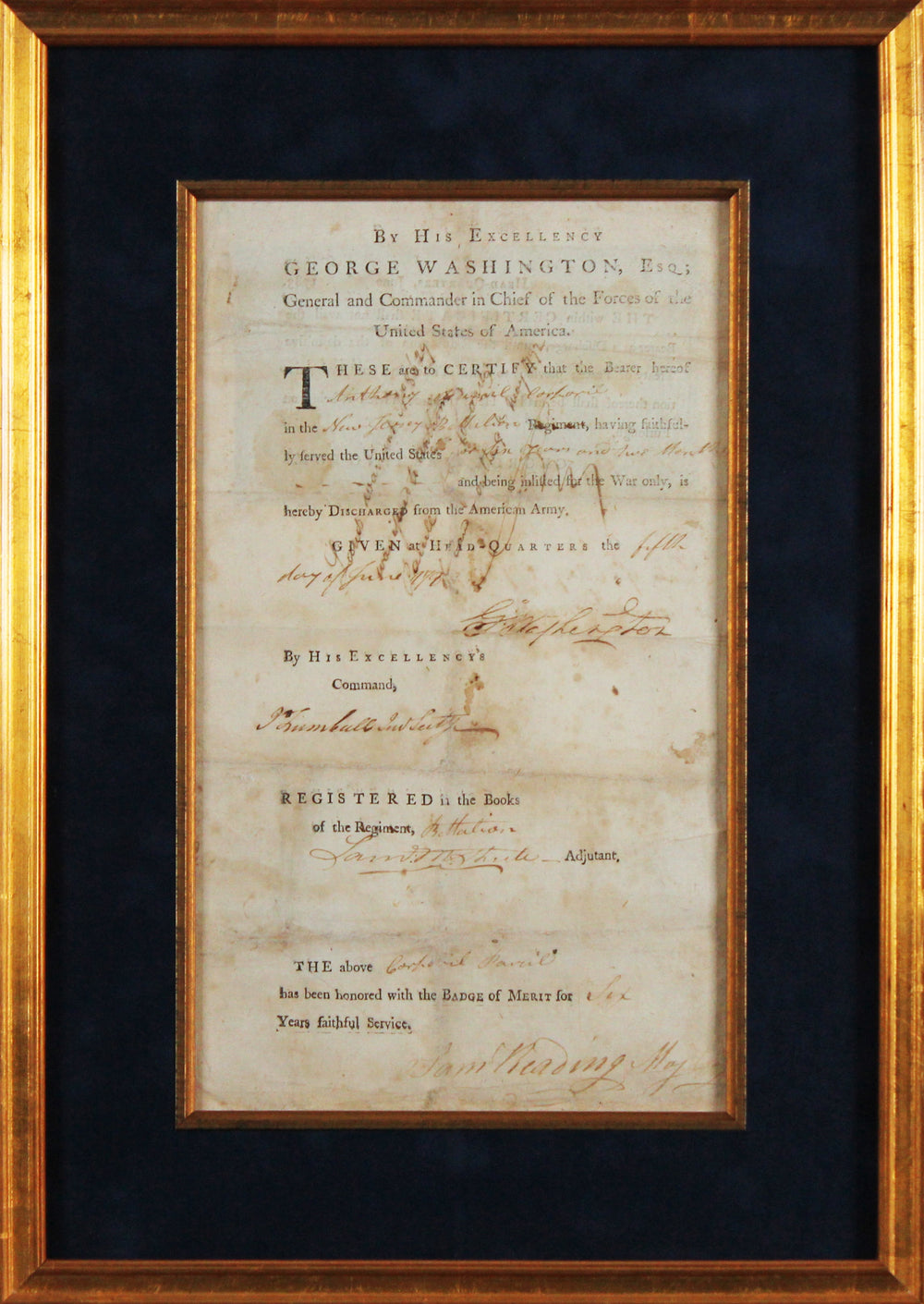 George Washington Signed & Framed 1783 Revolutionary War Discharge Document BAS