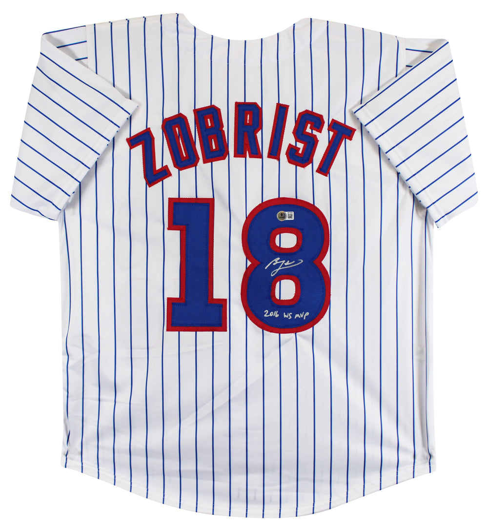 Ben Zobrist "16 WS MVP" Authentic Signed White Pinstripe Pro Style Jersey BAS