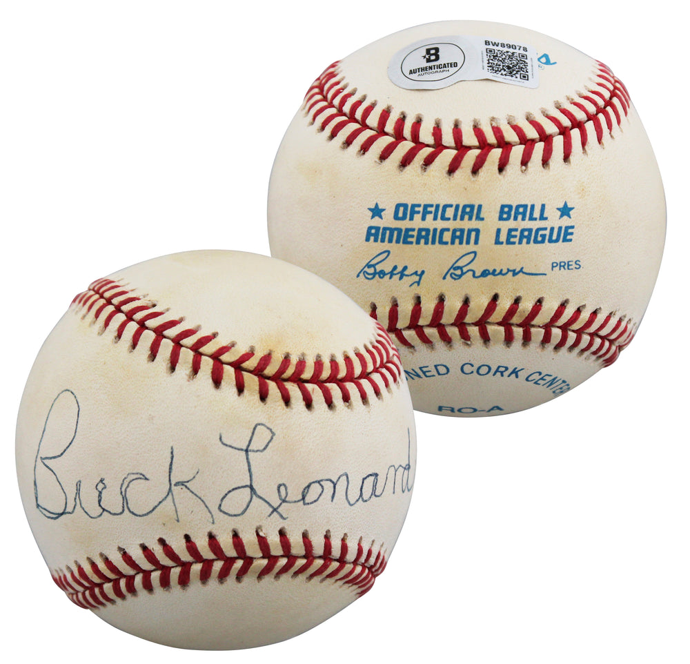 Grays Buck Leonard Authentic Signed Bobby Brown OAL Baseball BAS #BW89078