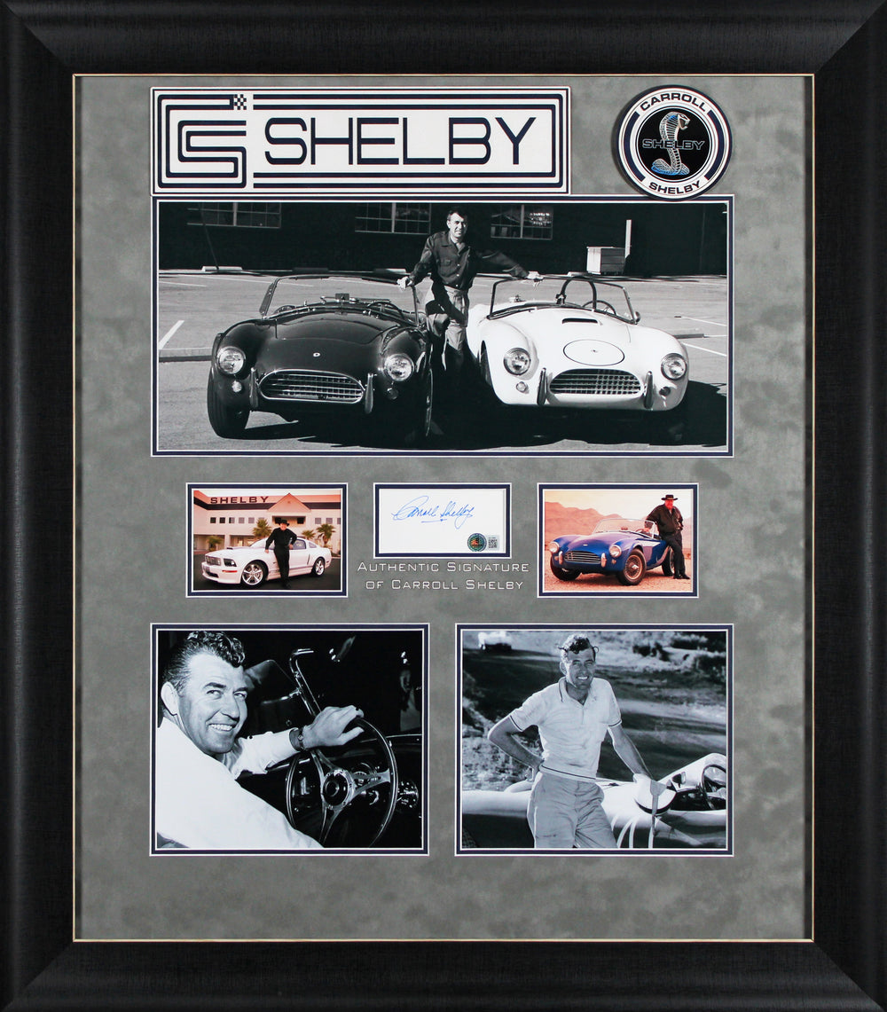 Carroll Shelby Authentic Signed 2x4 Cut Signature Framed Display BAS #AE13560