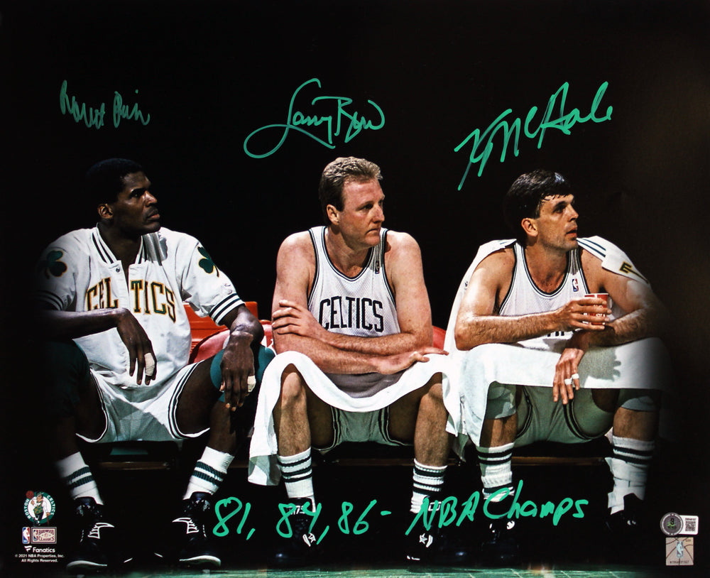 Celtics (3) Bird, McHale & Parish Signed 16x20 Horizontal Spotlight Photo BAS W