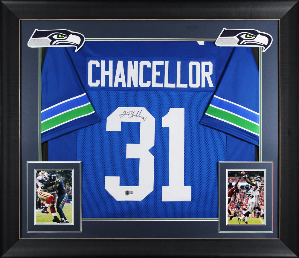 Kam Chancellor Authentic Signed Blue TB Pro Style Framed Jersey BAS Witnessed