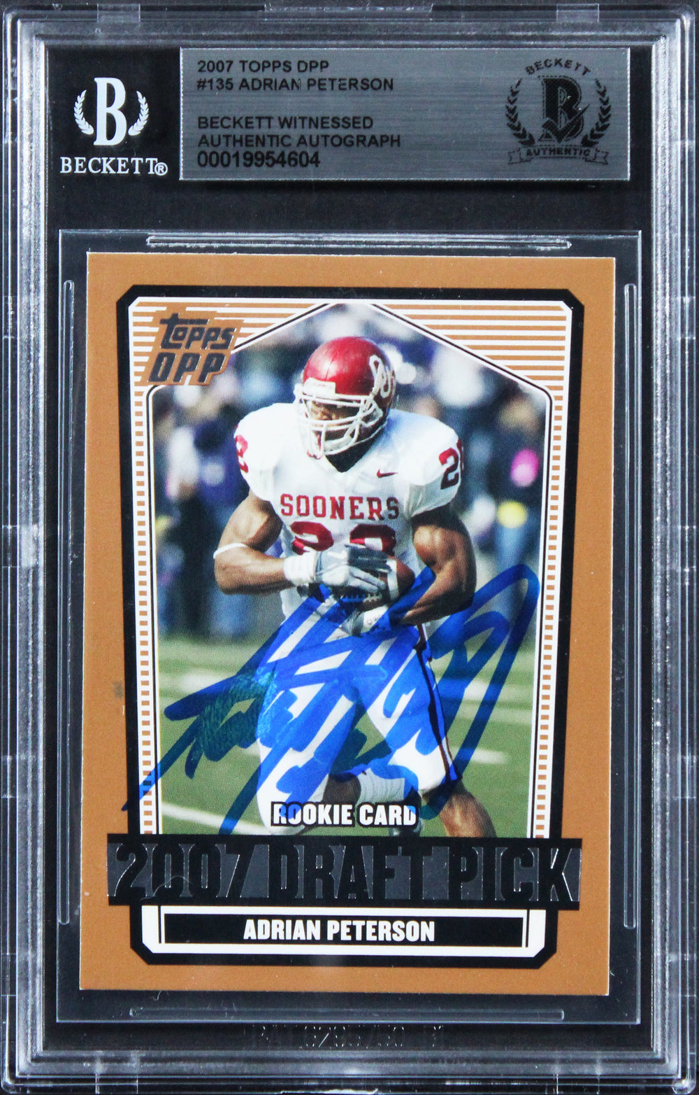 Vikings Adrian Peterson Signed 2007 Topps DPP #135 Rookie Card BAS Slabbed