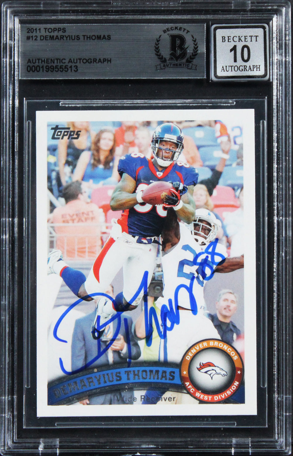 Broncos Demaryius Thomas Signed 2011 Topps #12 Card Auto Grade 10! BAS Slabbed