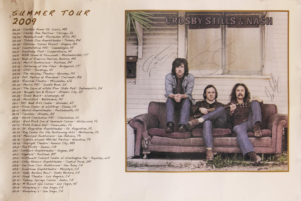 (3) Crosby, Stills & Nash Signed 24x36 Summer Tour 2009 Concert Poster JSA