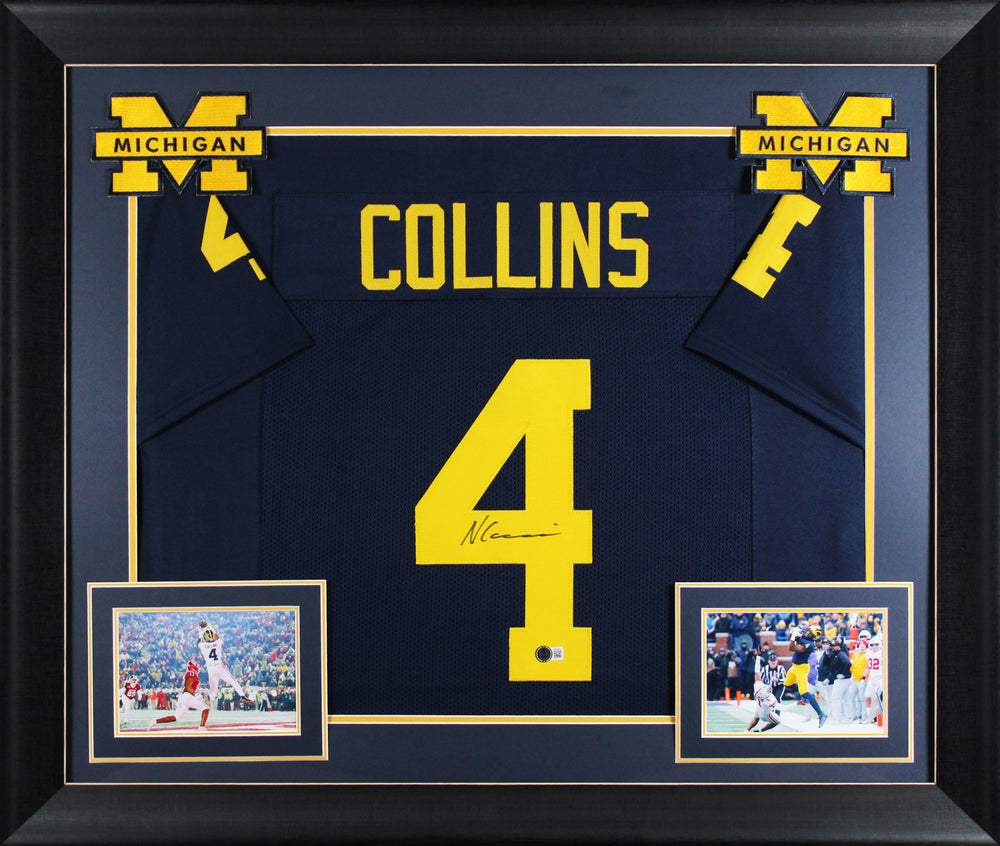 Michigan Nico Collins Signed Navy Blue Pro Style Framed Jersey BAS Witnessed