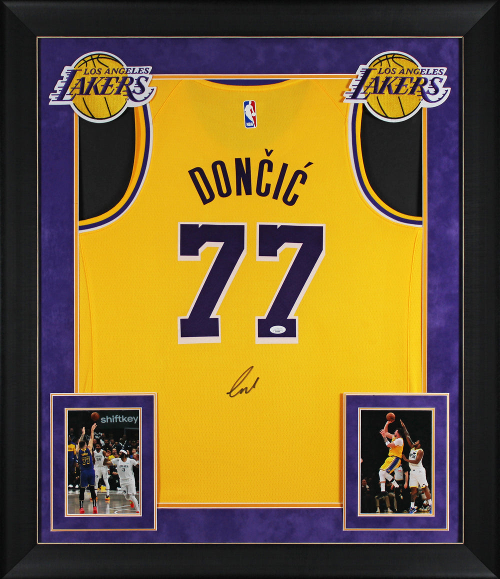 Lakers Luka Doncic Signed Yellow Nike Swingman Framed Jersey JSA #ZZ49680