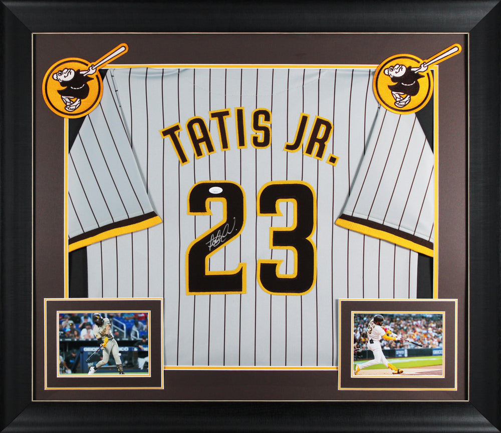Fernando Tatis Jr. Authentic Signed Grey Pinstripe Pro Style Framed Jersey JSA