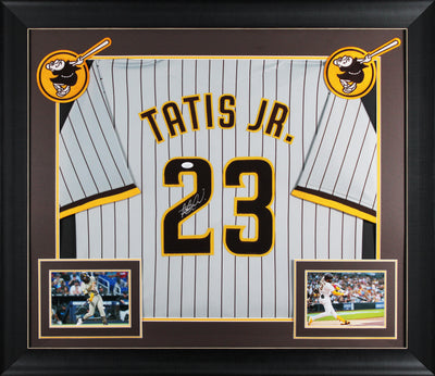 Fernando Tatis Jr. Authentic Signed Grey Pinstripe Pro Style Framed Jersey JSA