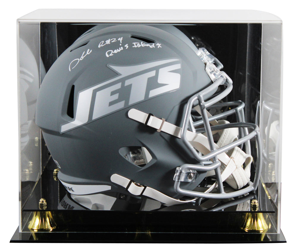 Jets Darrelle Revis "Revis Island" Signed Slate F/S Speed Rep Helmet W/ Case BAS