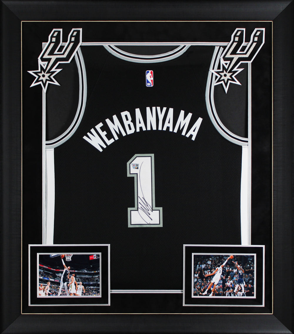 Spurs Victor Wembanyama Signed Black Nike Framed Jersey Fanatics #ZL88422027