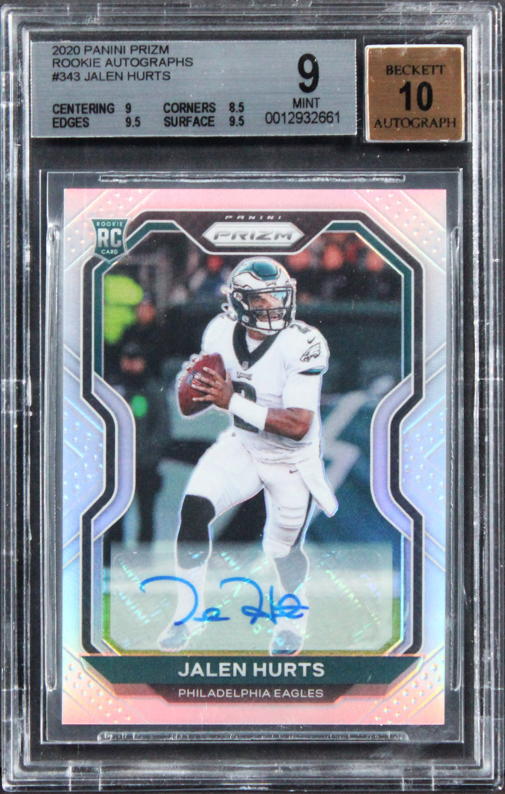 Jalen Hurts Signed 2020 Panini Prizm #343 RC Card Grade 9, Auto 10! BAS Slabbed