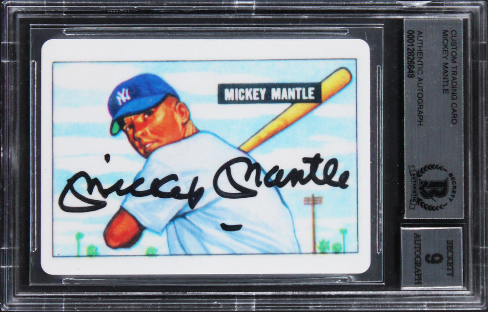 Yankees Mickey Mantle Signed Custom Trading Card Auto Grade Mint 9! BAS Slabbed