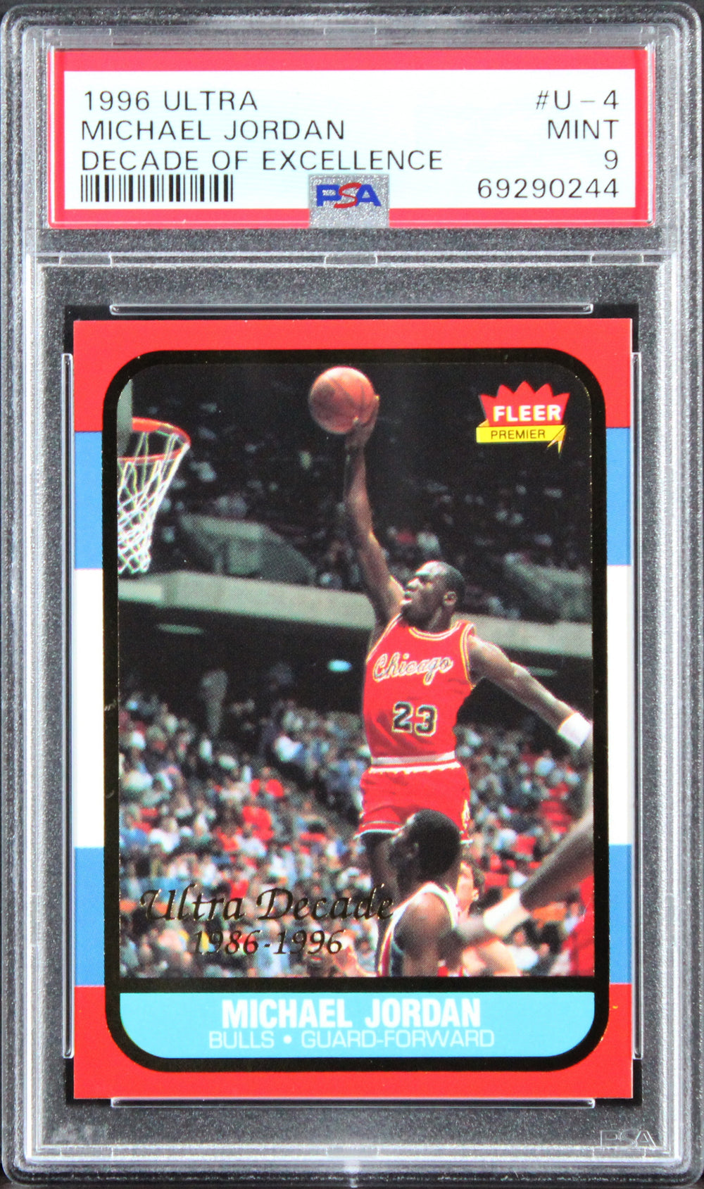 Michael Jordan 1996 Ultra Decade Of Excellence #U-4 Card Grade Mint 9! PSA Slab
