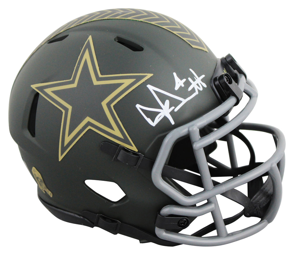 Cowboys Dak Prescott Signed Salute To Service IV Speed Mini Helmet BAS Witnessed
