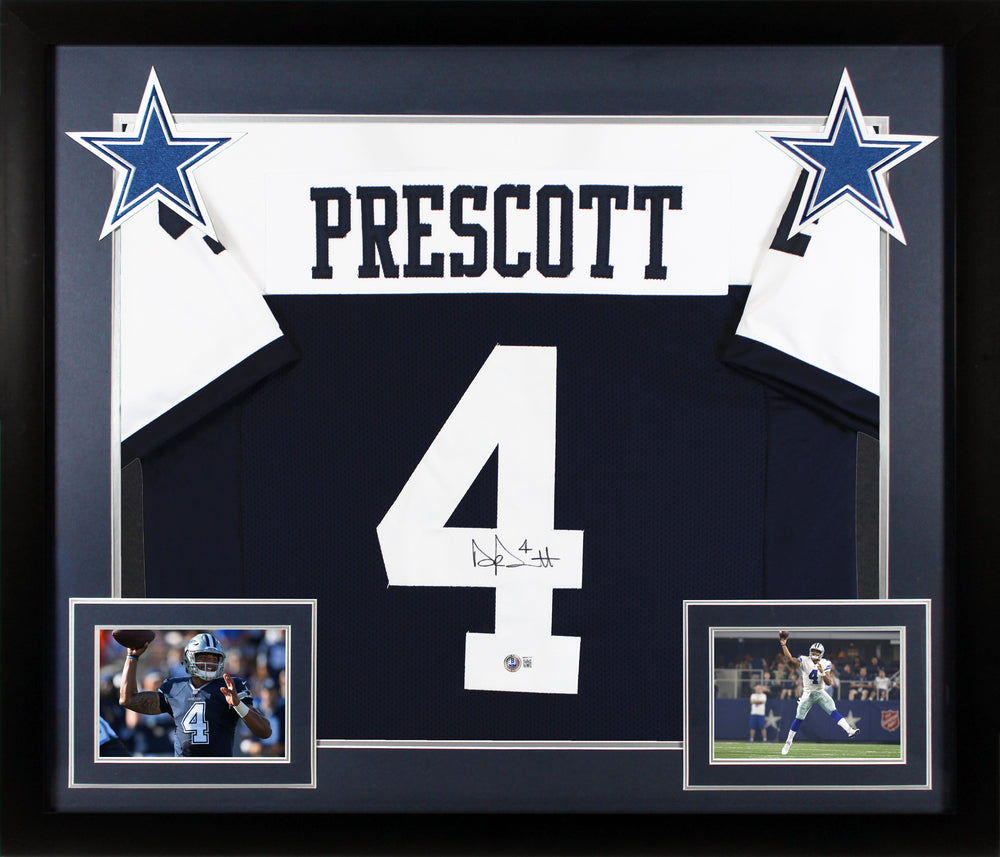 Dak Prescott Signed Navy Thanksgiving Pro Style Framed Jersey BAS Witnessed