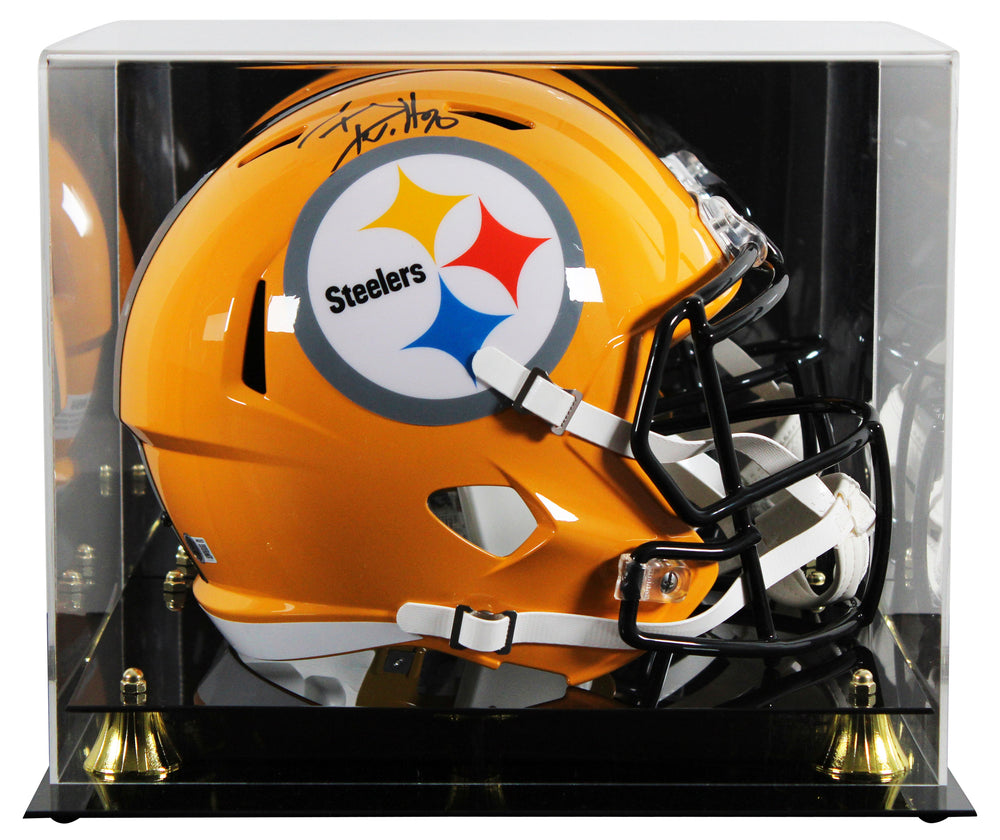 Steelers T.J. Watt Signed Yellow Full Size Speed Rep Helmet W/ Case BAS Witness