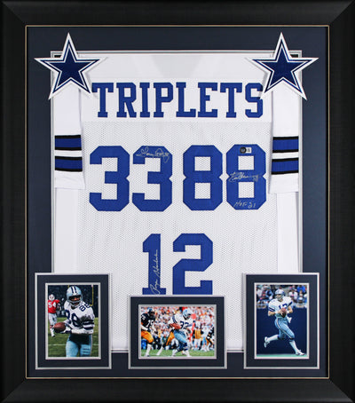 (3) Staubach, Dorsett & Pearson Signed White Pro Style Framed Jersey BAS Witness
