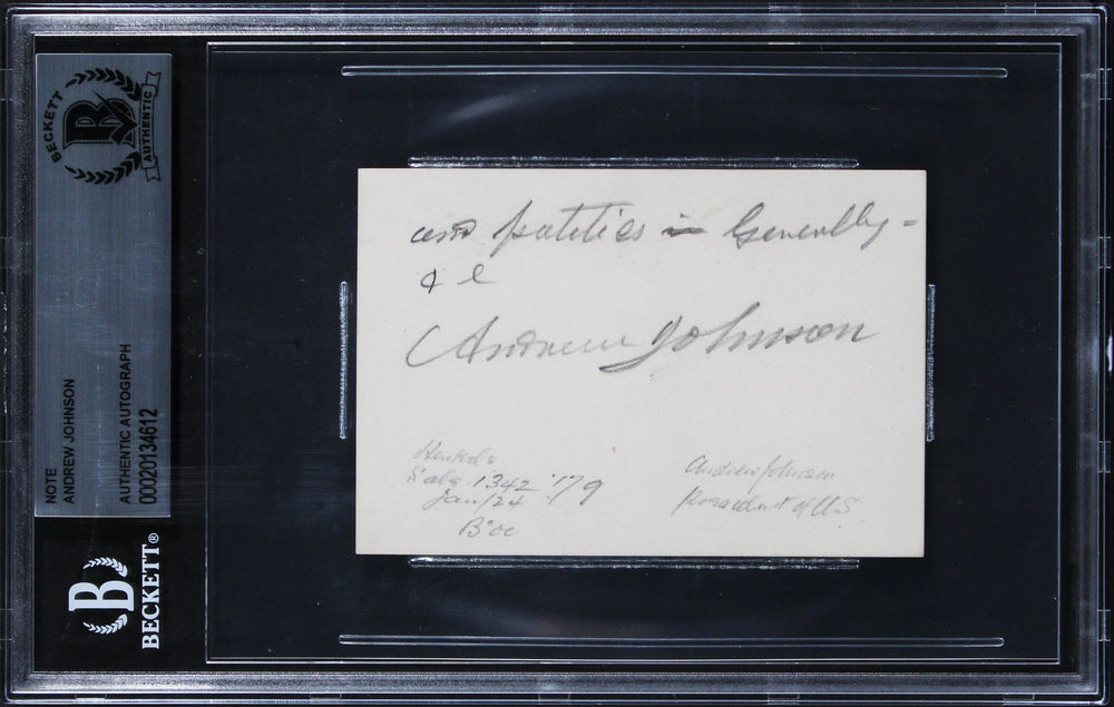 Andrew Johnson Authentic Signed 3.75x2.5 Undated Handwritten Note BAS Slabbed