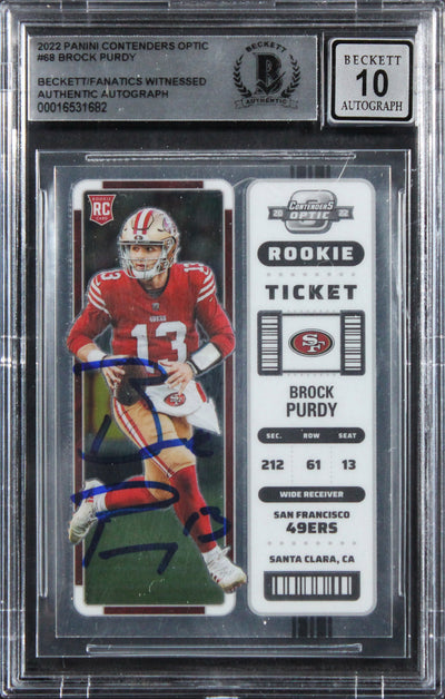 49ers Brock Purdy Signed 2022 Panini Contenders #68 RC Card Auto 10! BAS Slabbed