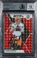 Packers Aaron Rodgers Signed 2020 Panini Mosaic #300 Card Auto 10! BAS Slabbed