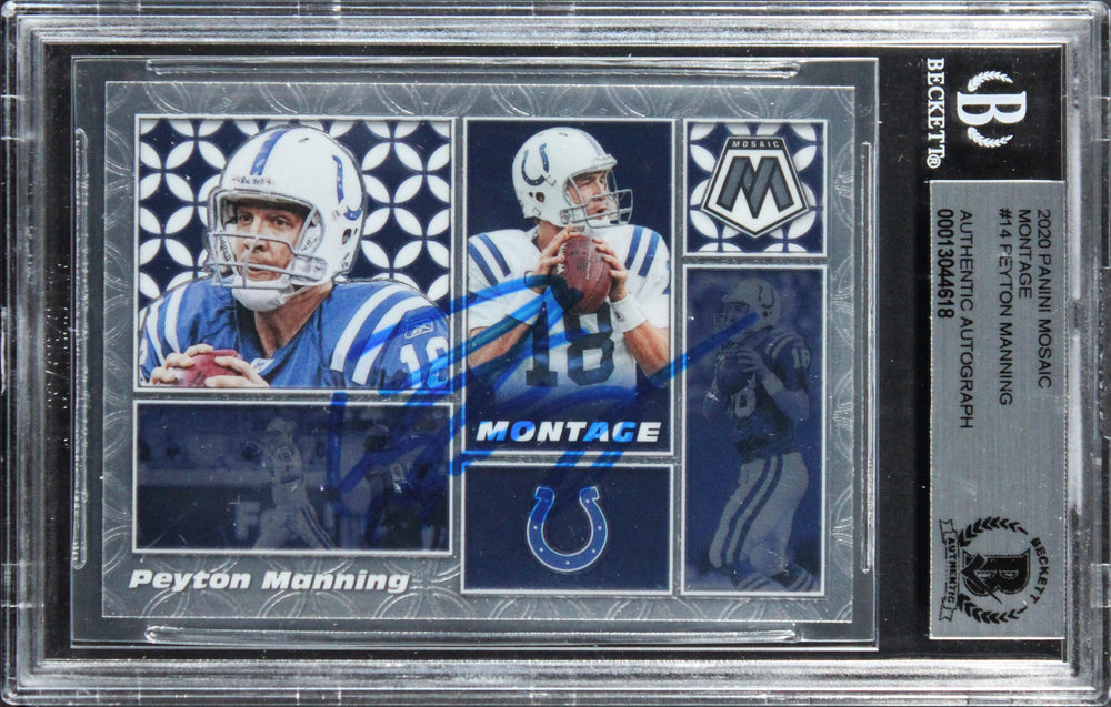 Colts Peyton Manning Signed 2020 Panini Mosaic Montage #14 Card BAS Slabbed