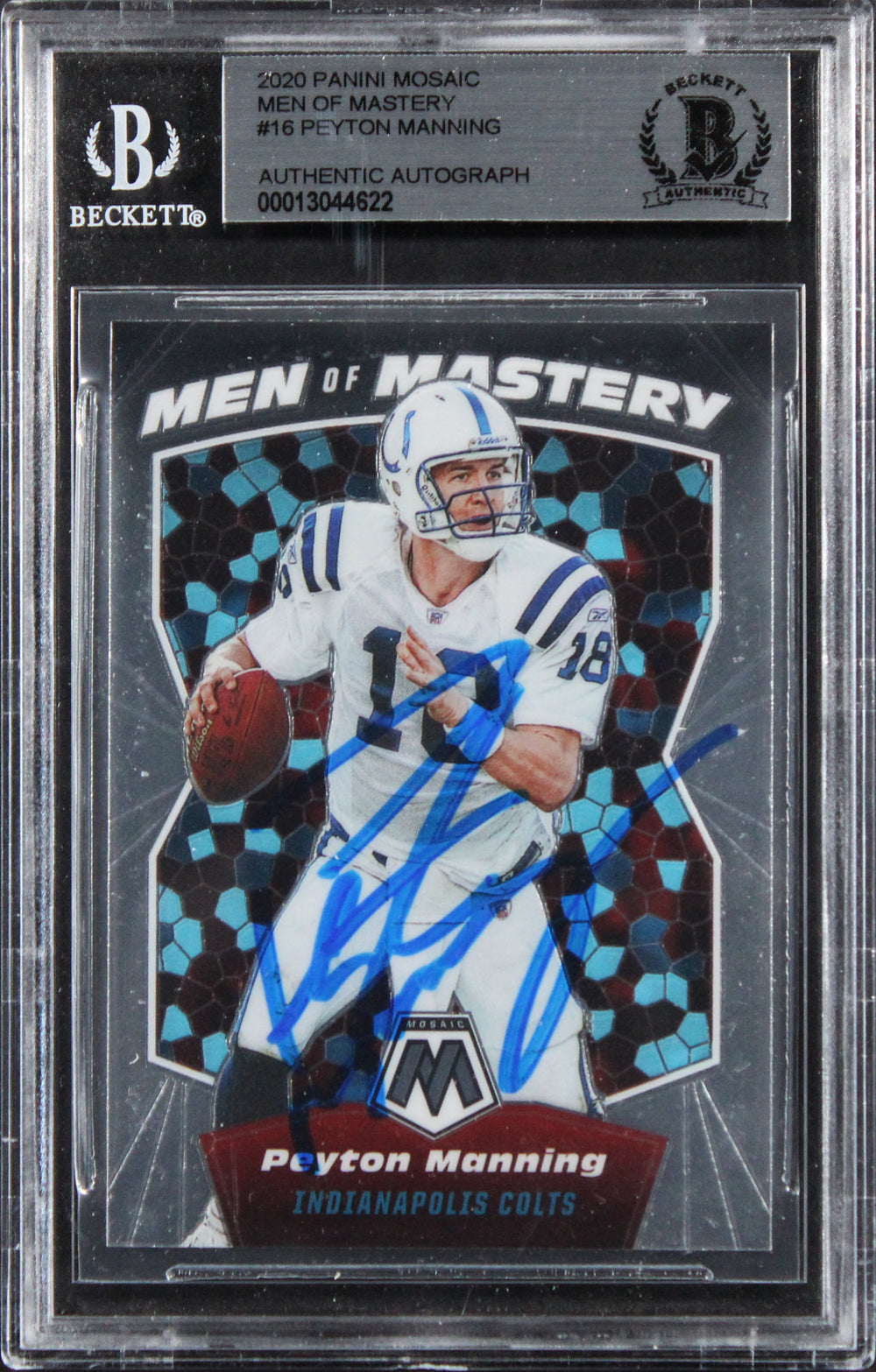 Colts Peyton Manning Signed 2020 Panini Mosaic Men Of Mastery #16 Card BAS Slab