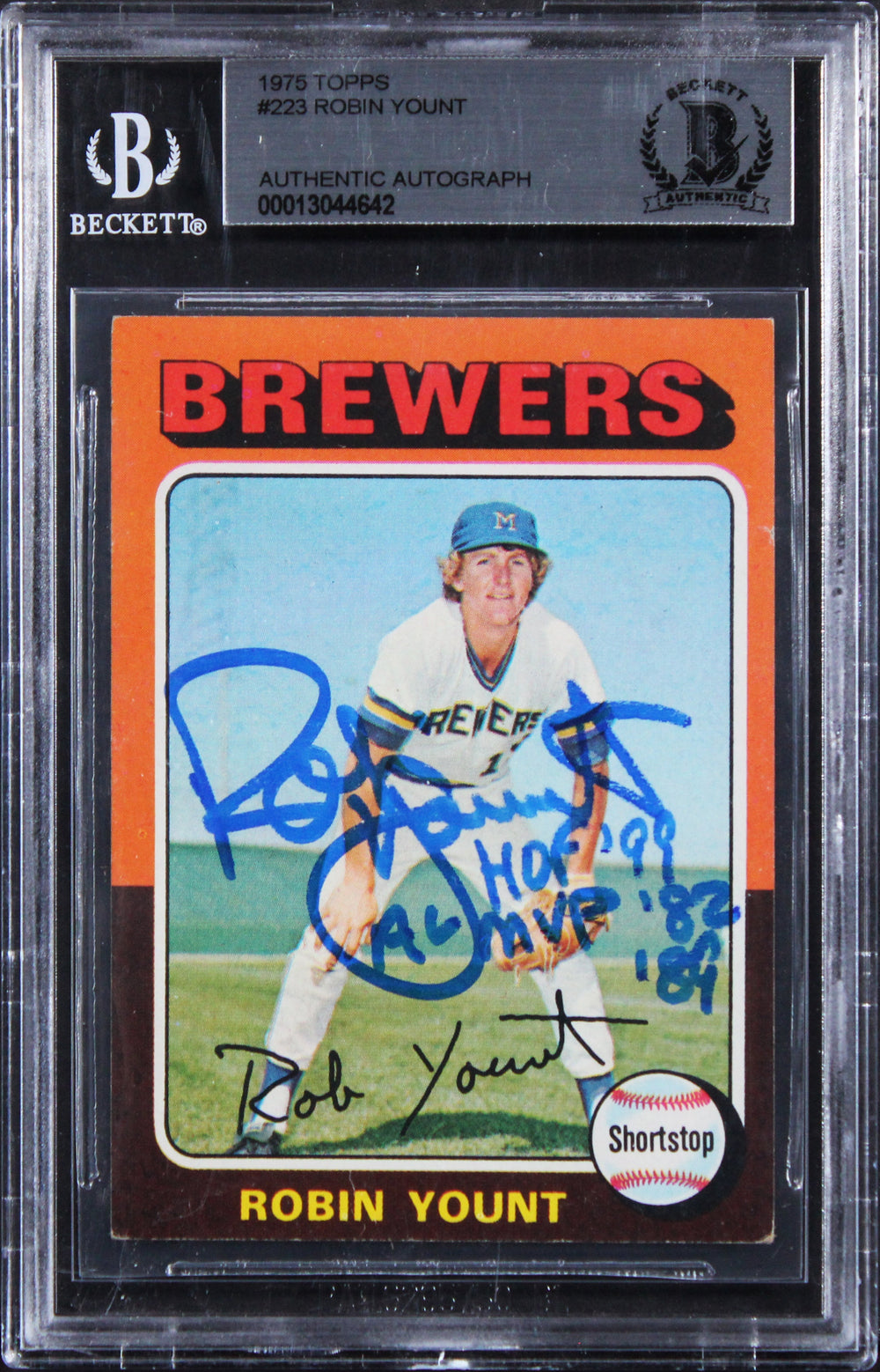 Brewers Robin Yount "2x Insc" Authentic Signed 1975 Topps #223 Card BAS Slabbed