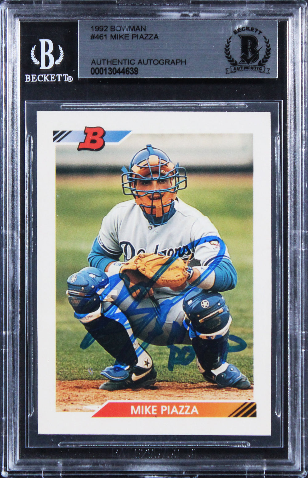 Dodgers Mike Piazza "NL ROY 93" Signed 1992 Bowman #461 Rookie Card BAS Slabbed