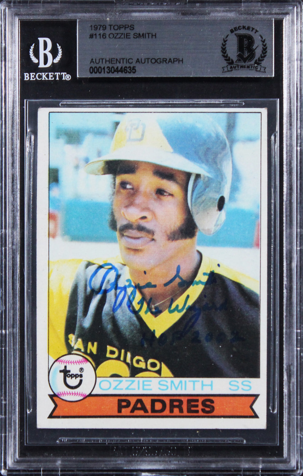 Padres Ozzie Smith 'The Wizard HOF 2002" Signed 1979 Topps #116 Card BAS Slabbed