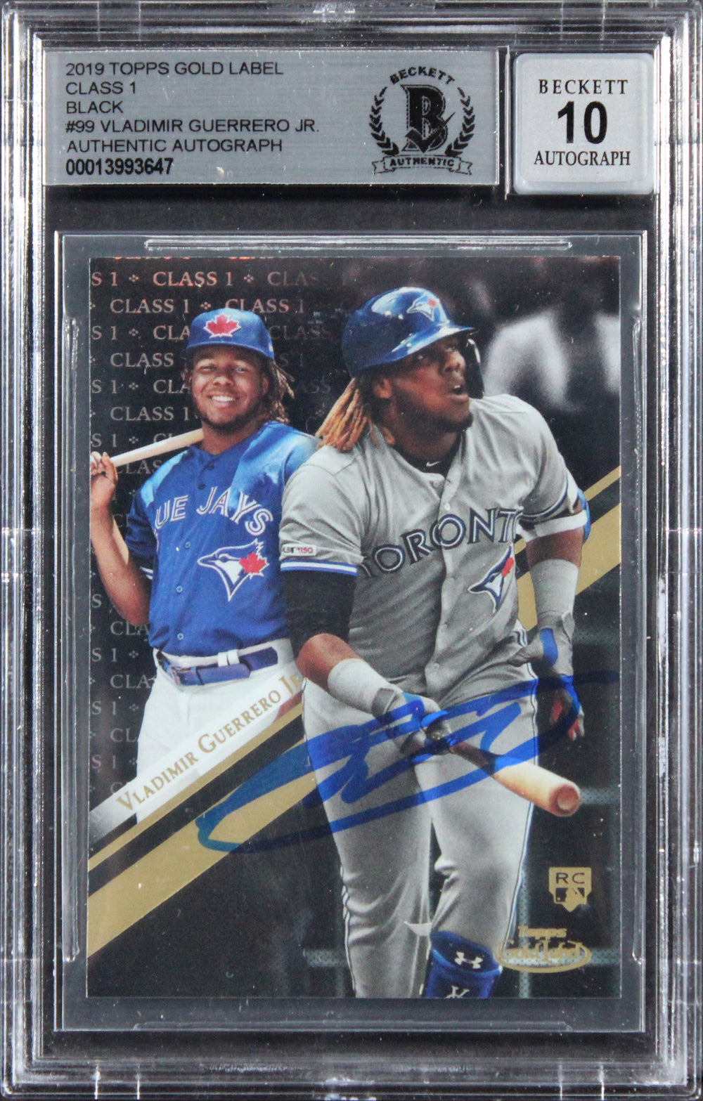 Blue Jays Vlad Guerrero Jr. Signed 2019 Topps Gold #99 RC Card Auto 10! BAS Slab