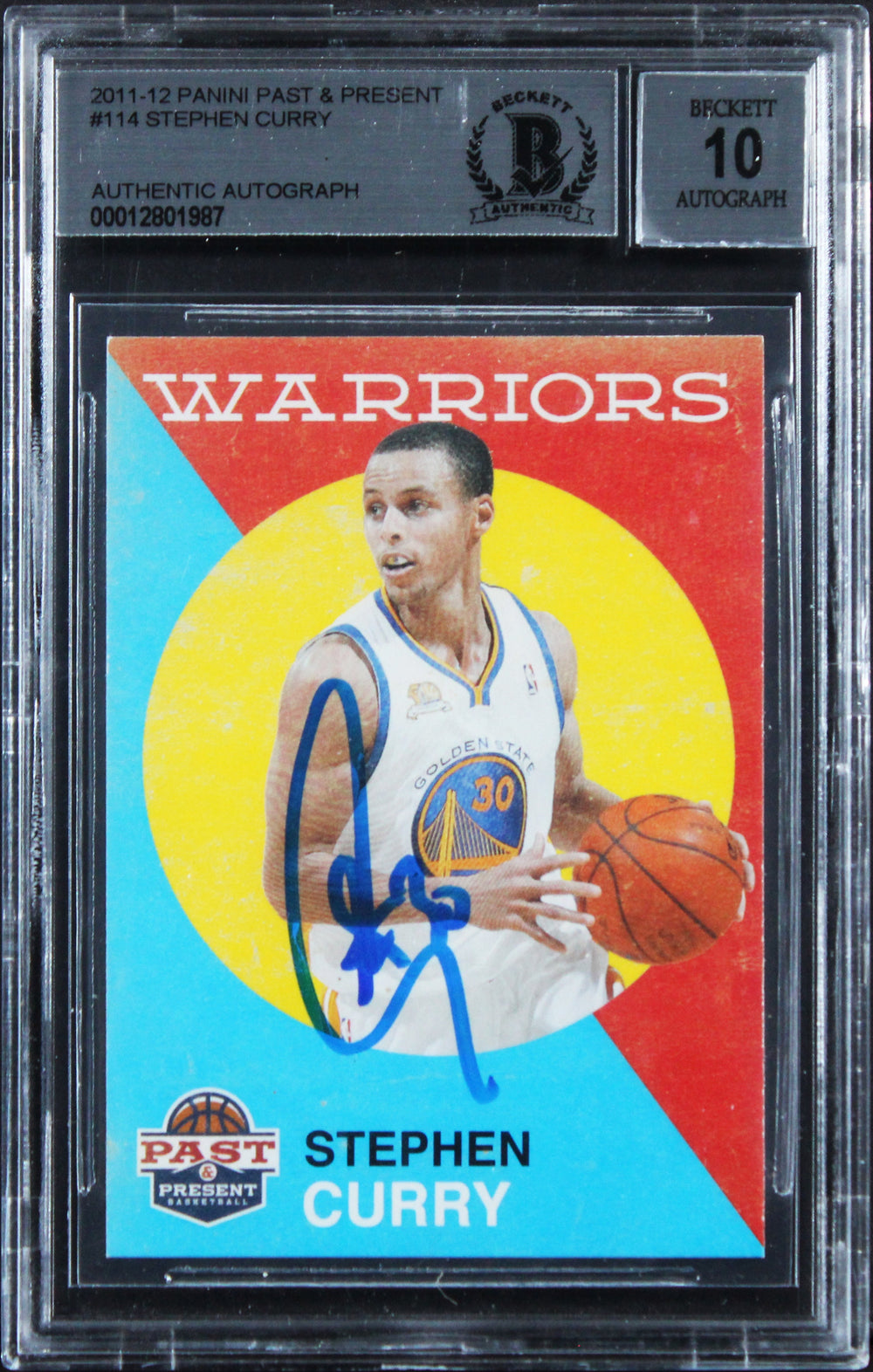 Warriors Stephen Curry Signed 2011 Panini #114 Card Auto Grade 10! BAS Slabbed