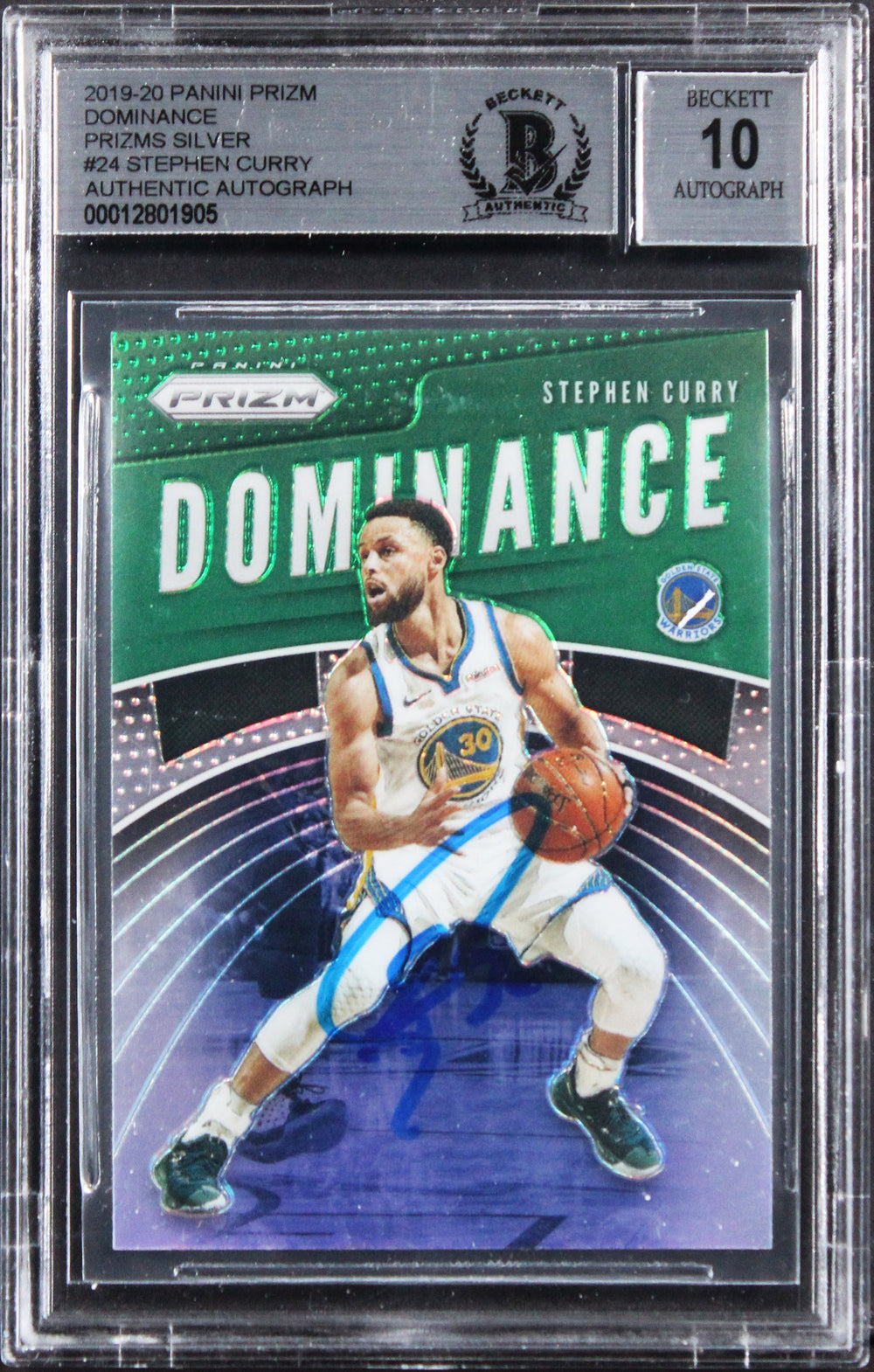 Warriors Stephen Curry Signed 2019 Panini Prizm Silver #24 Card Auto 10 BAS Slab