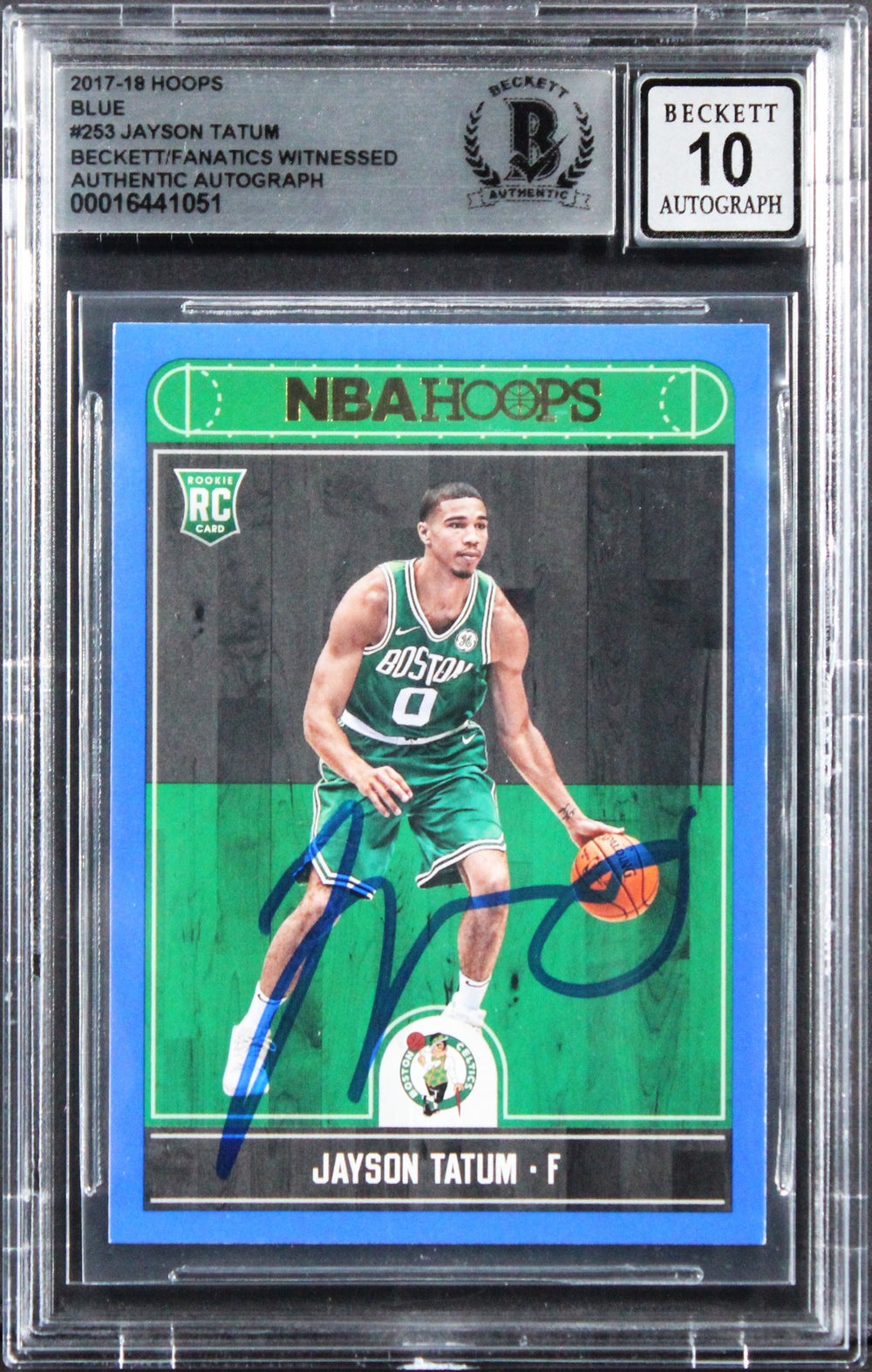 Celtics Jayson Tatum Signed 2017 Hoops Blue #253 RC Card Auto 10! BAS Slabbed