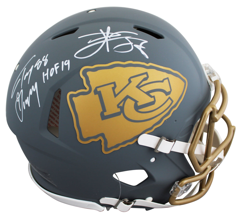 Chiefs Tony Gonzalez & Travis Kelce Signed Slate F/S Speed Proline Helmet BAS W