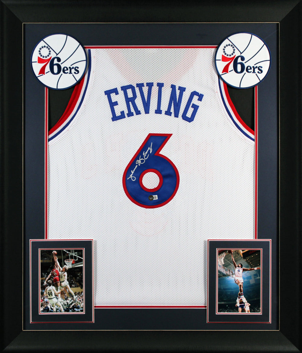 Julius "Dr. J" Erving Authentic Signed Blue Pro Style Framed Jersey BAS 2