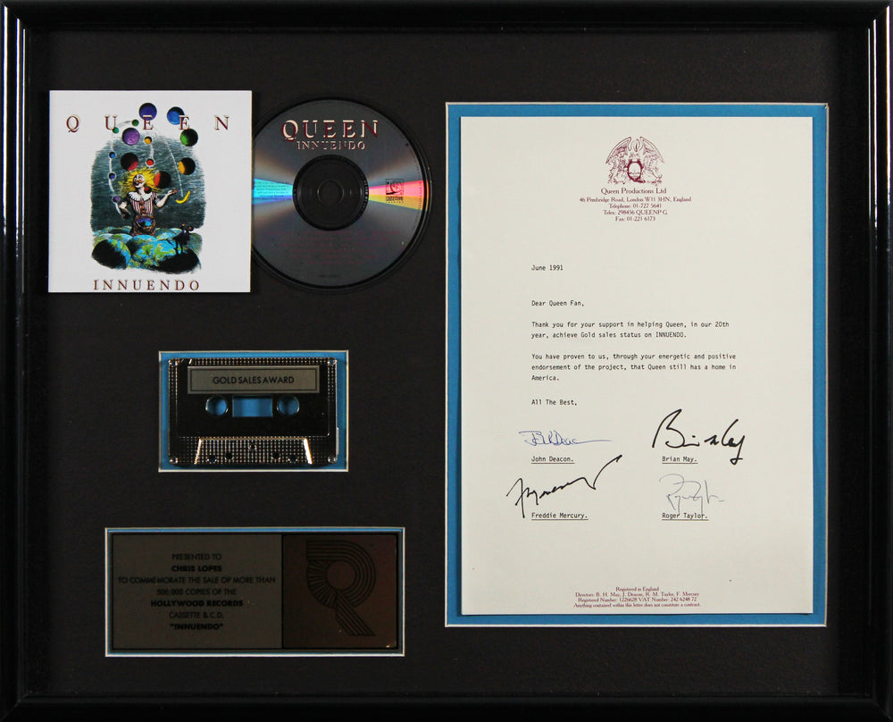 Queen (4) Mercury, Deacon, May & Taylor Signed & Framed Letter BAS #AE93762