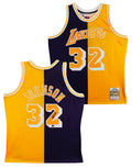 Lakers Magic Johnson Signed Purple & Yellow M&N 84-85 HWC Swingman Jersey BAS W