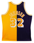 Lakers Magic Johnson Signed Purple & Yellow M&N 84-85 HWC Swingman Jersey BAS W