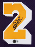 Magic Johnson Signed Purple & Yellow M&N 84-85 HWC Swingman Framed Jersey BAS W