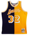 Lakers Magic Johnson Signed Purple & Yellow M&N 84-85 HWC Swingman Jersey BAS W