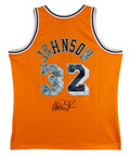 Lakers Magic Johnson Signed Yellow Diamond M&N 84-85 HWC Swingman Jersey BAS Wit