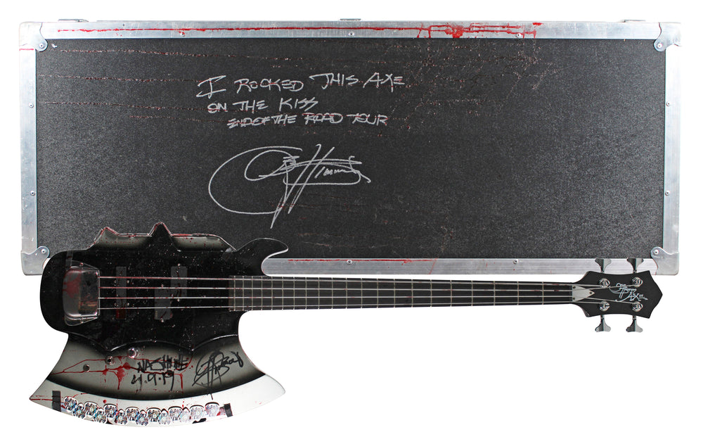 Gene Simmons Authentic Signed & Inscribed Stage Used Axe Guitar & Case BAS LOA
