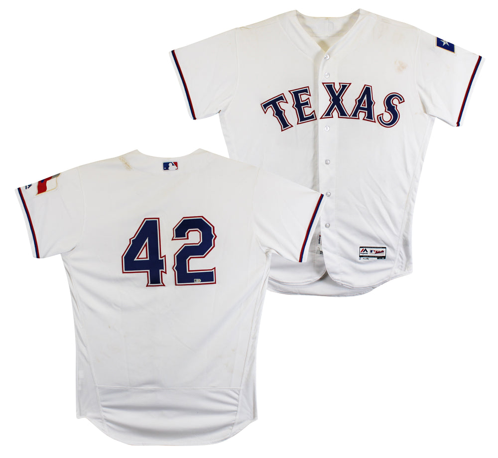 Rougned Odor Game Used Jackie Robinson Day White Majestic Flexbase Jersey MLB