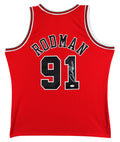 Bulls Dennis Rodman Signed Red Mitchell & Ness HWC Swingman Jersey JSA Witnessed