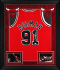 Bulls Dennis Rodman Signed Red M&N HWC Swingman Framed Jersey JSA Witness