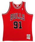 Bulls Dennis Rodman Signed Red Mitchell & Ness HWC Swingman Jersey JSA Witnessed