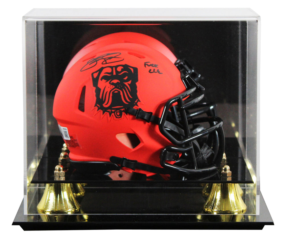 Browns Johnny Manziel "F*** CLE" Signed Rave Speed Mini Helmet W/ Case BAS Wit