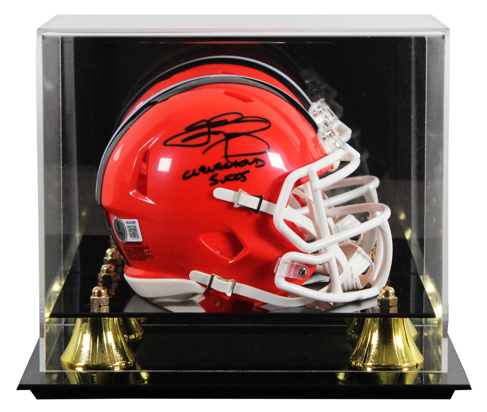 Browns Johnny Manziel "Cleveland Sucks" Signed Speed Mini Helmet W/ Case BAS Wit
