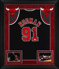 Bulls Dennis Rodman Signed Black M&N HWC Swingman Framed Jersey w/ Black Sig JSA